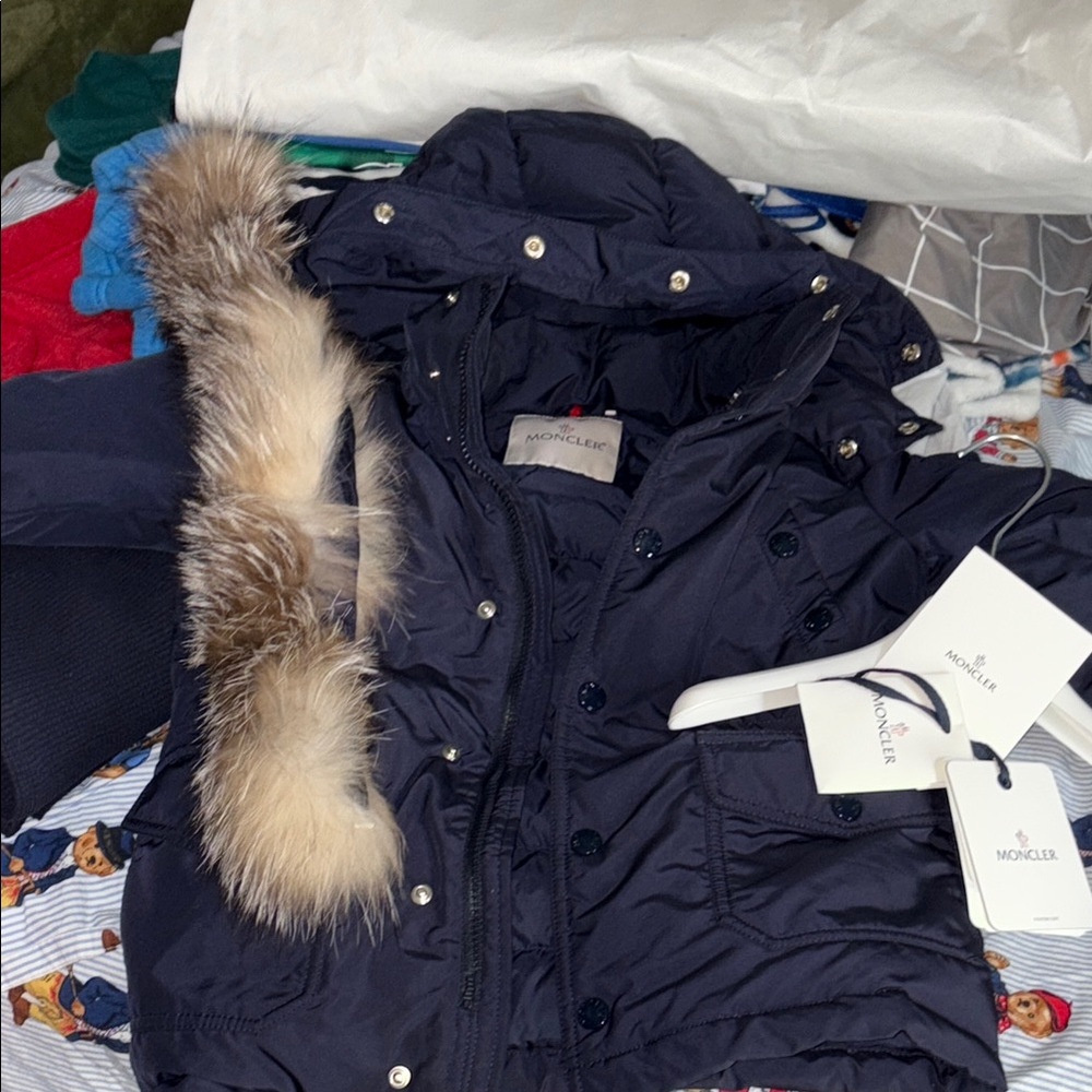 Moncler Navy Jacket with Fur Trim